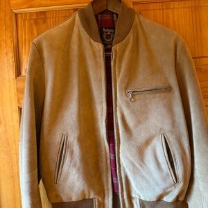 Schott NYC Men’s Suede Leather Bomber Jacket Sz Large in Tan Beige